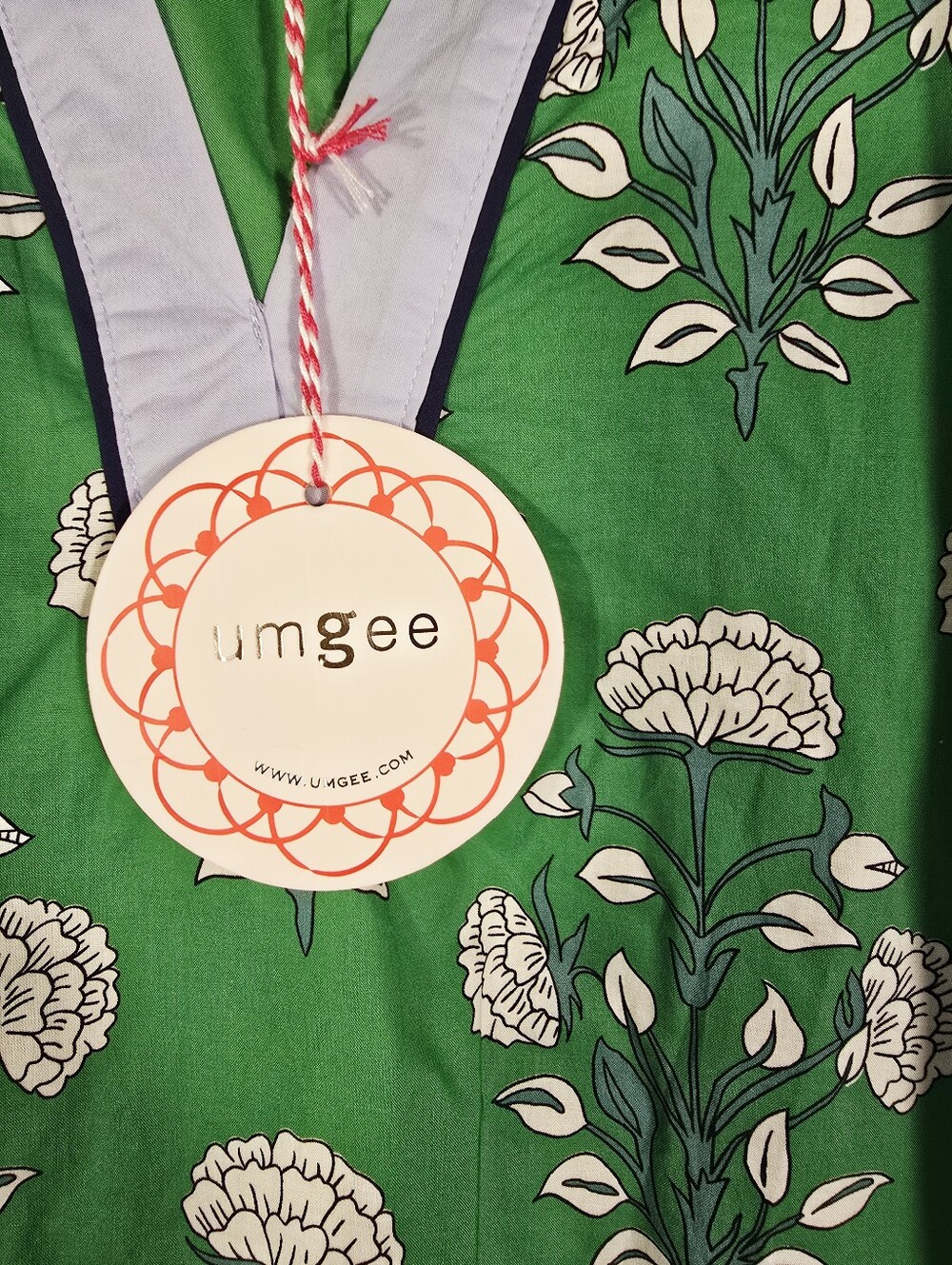 Umgee NWT Green Floral S Sleeve Cotton Ruffled Neck Shift Dress. Ladies Med - Picture 3 of 12